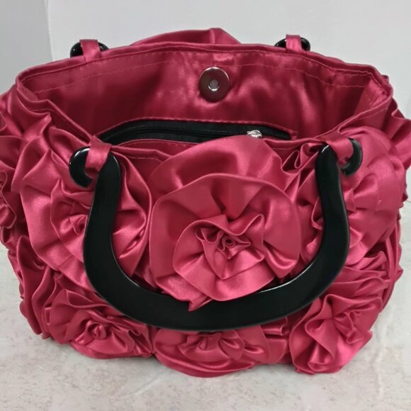 Red Satin Rosette Handbag by Lori Greiner - Picture 2 of 6